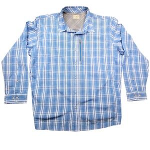 LL Bean Mens XXL Blue Plaid Technical Fishing Hiking Shirt Roll Tab